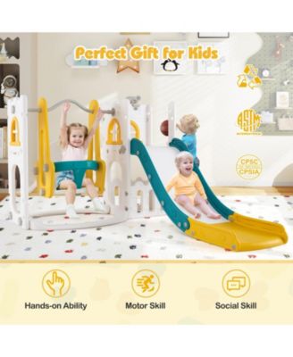 7-in-1 Toddler Swing and Slide Set L-shaped with Ladder and Basketball Hoop