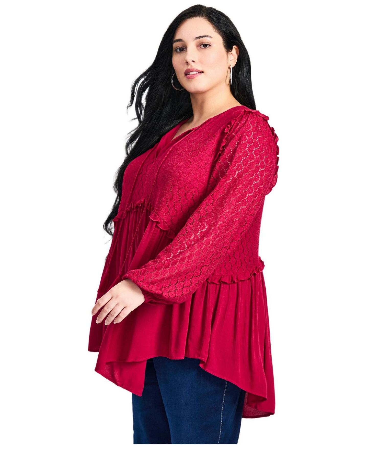 Женский топ Avenue Plus Size Haven Lace Yoke, цвет: Ягодный — фото 2