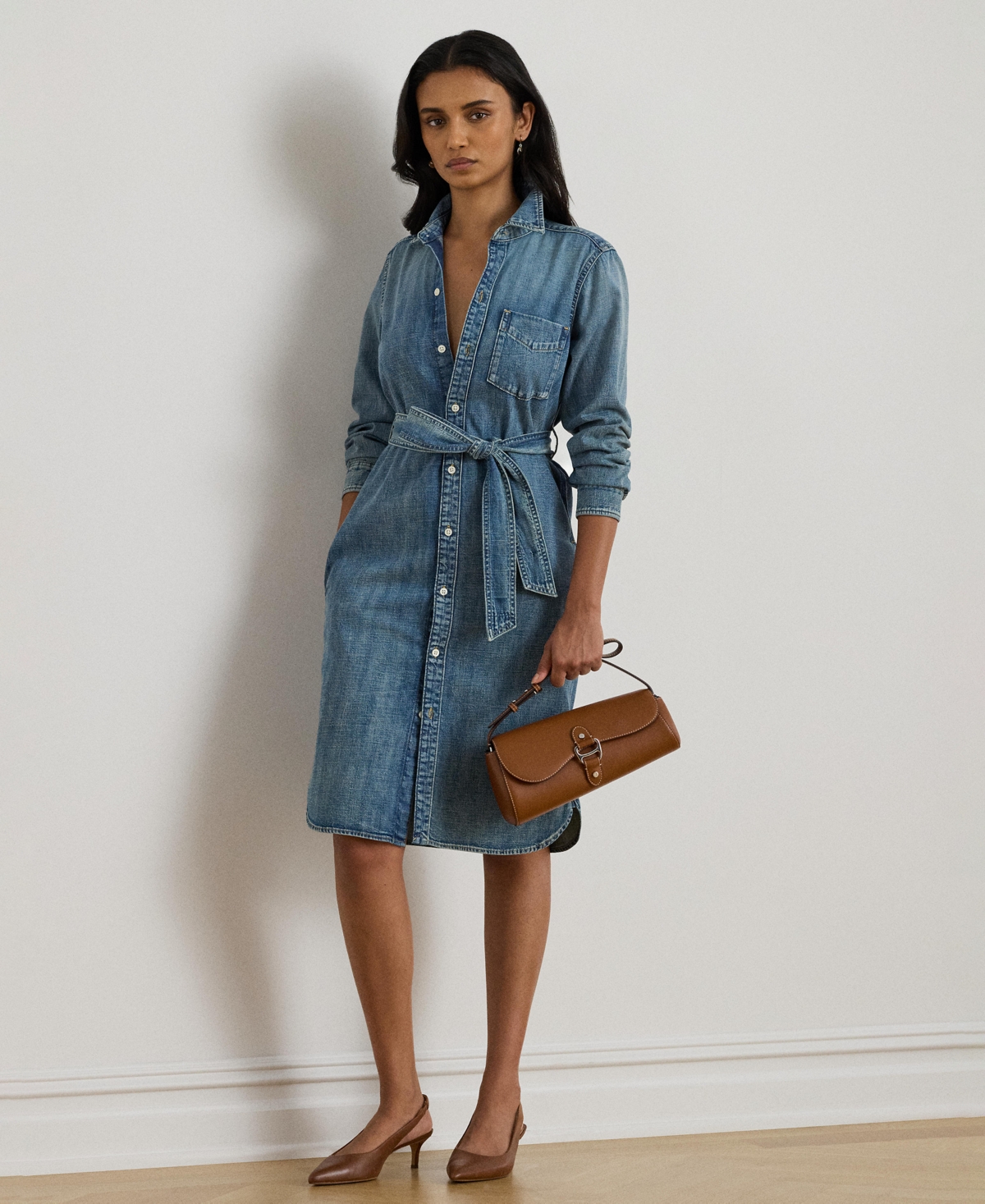 Lauren Ralph Women's Long-Sleeve Belted Shirtdress