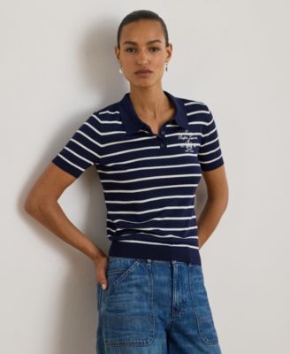 Women's Striped Slim-Fit Polo Sweater
