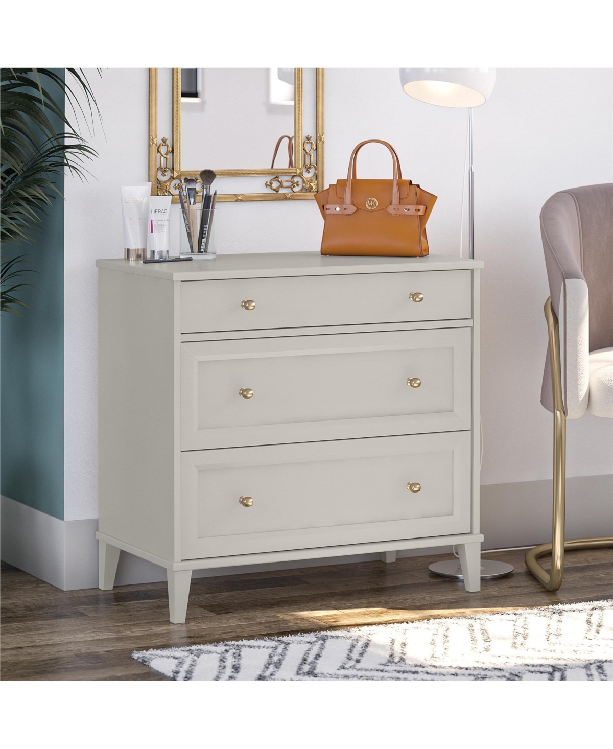 Airsurfer 2 Drawer Dresser with Pull Out Desk Modern Bedroom Storage Cabinet with Spacious Drawers for Bedroom Living Room or Home Office