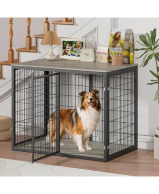 47 Inch Dog Crate Dog Cage Furniture with 3 Doors for Large and Medium Dogs Grey Durable Wooden Dog Kennel
