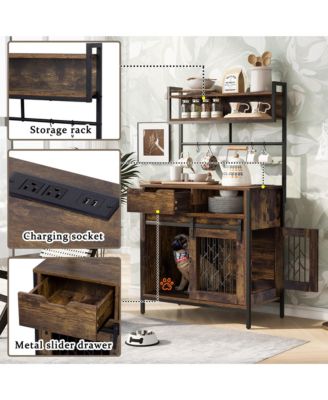 2 in 1 Rustic Dog Crate Side Cabinet Organizer Hutch Kitchen Cabinet with Storage for Small Dogs up to 40lbs