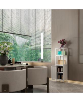 52 Inch Tall White Linen Tower Bamboo Storage Cabinet Freestanding Storage Cabinet for Bathroom Bedroom and Living Room