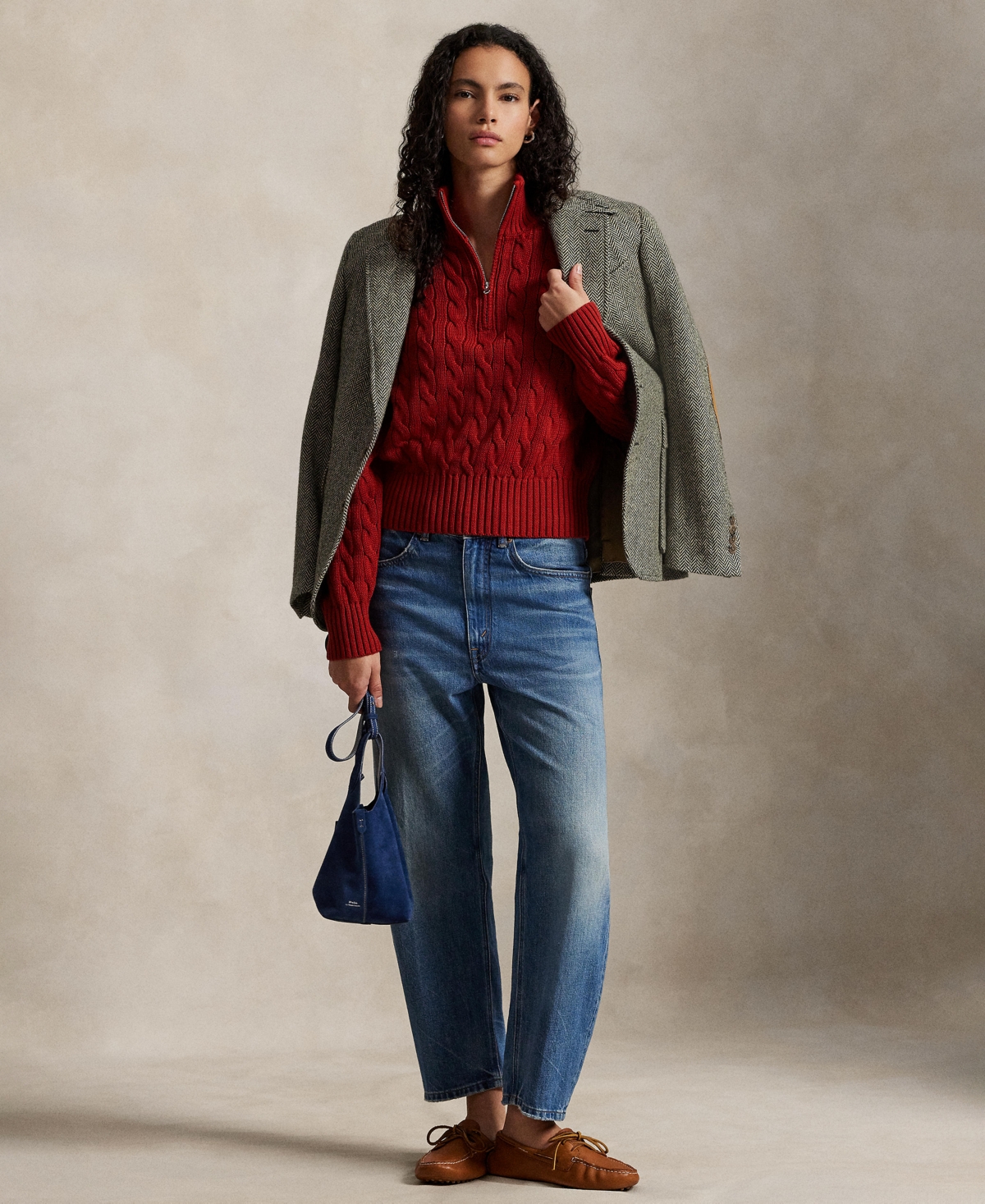 Polo Ralph Lauren Women's Cable-knit Cotton Quarter-zip Sweater In Red