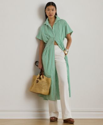 Women's Striped Pleated Shirt Dress