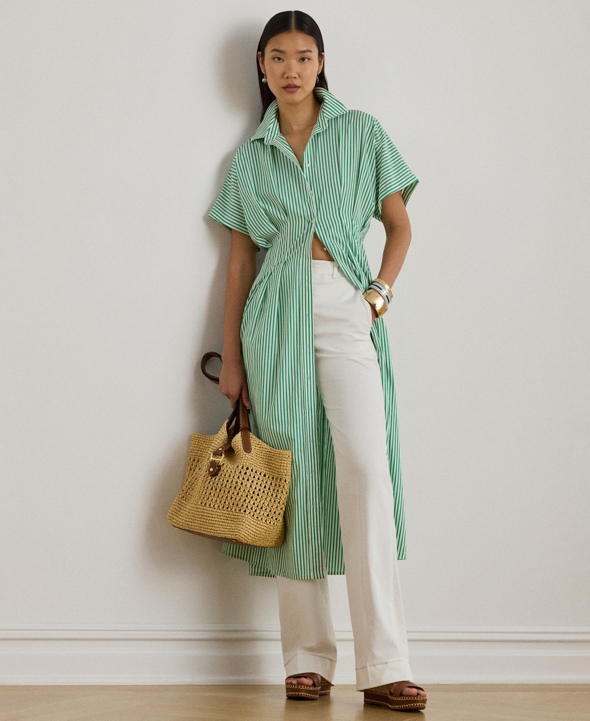 Lauren Ralph Women's Striped Pleated Shirtdress