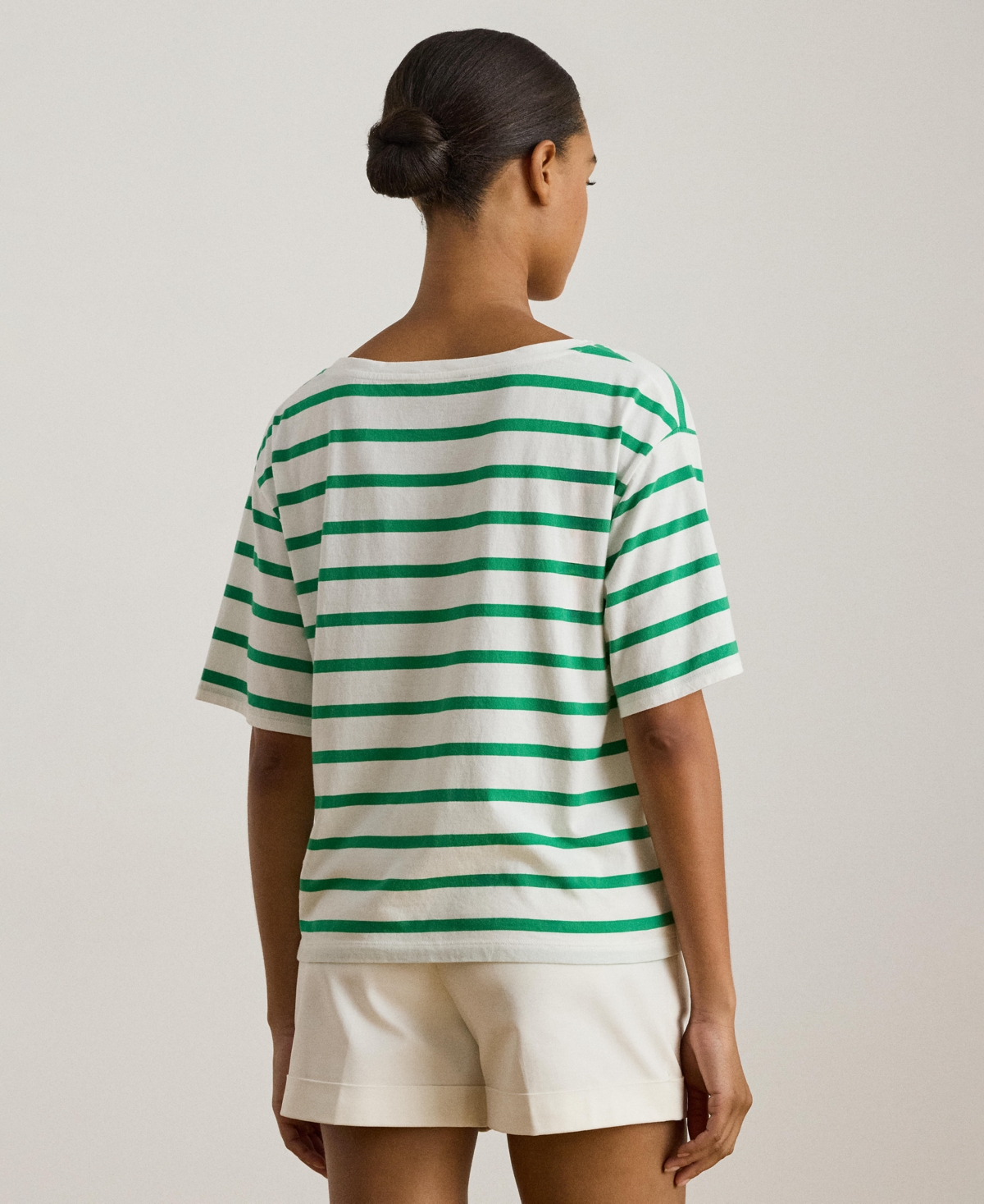 Ralph Lauren Women's Striped Beaded-logo T-shirt In Green