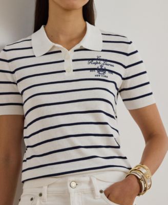 Women's Striped Slim-Fit Polo Sweater