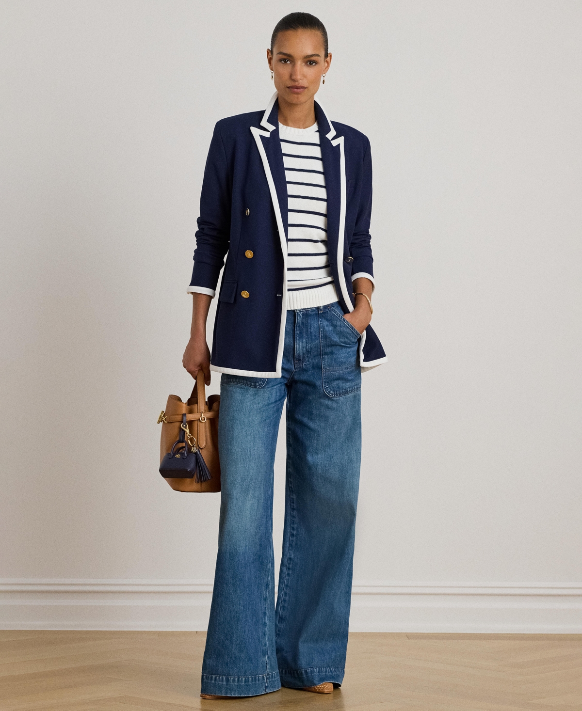 Lauren Ralph Women's Two-Tone Double-Breasted Pique Blazer