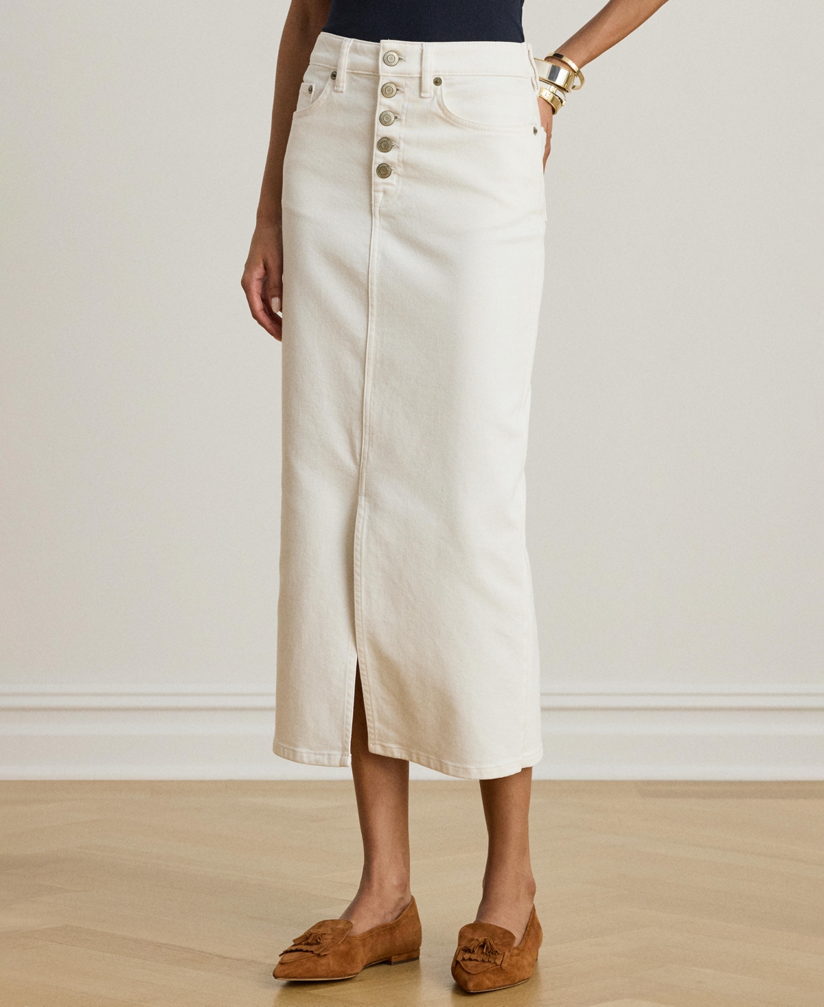 Ralph Lauren Women's Denim Midi Skirt In White