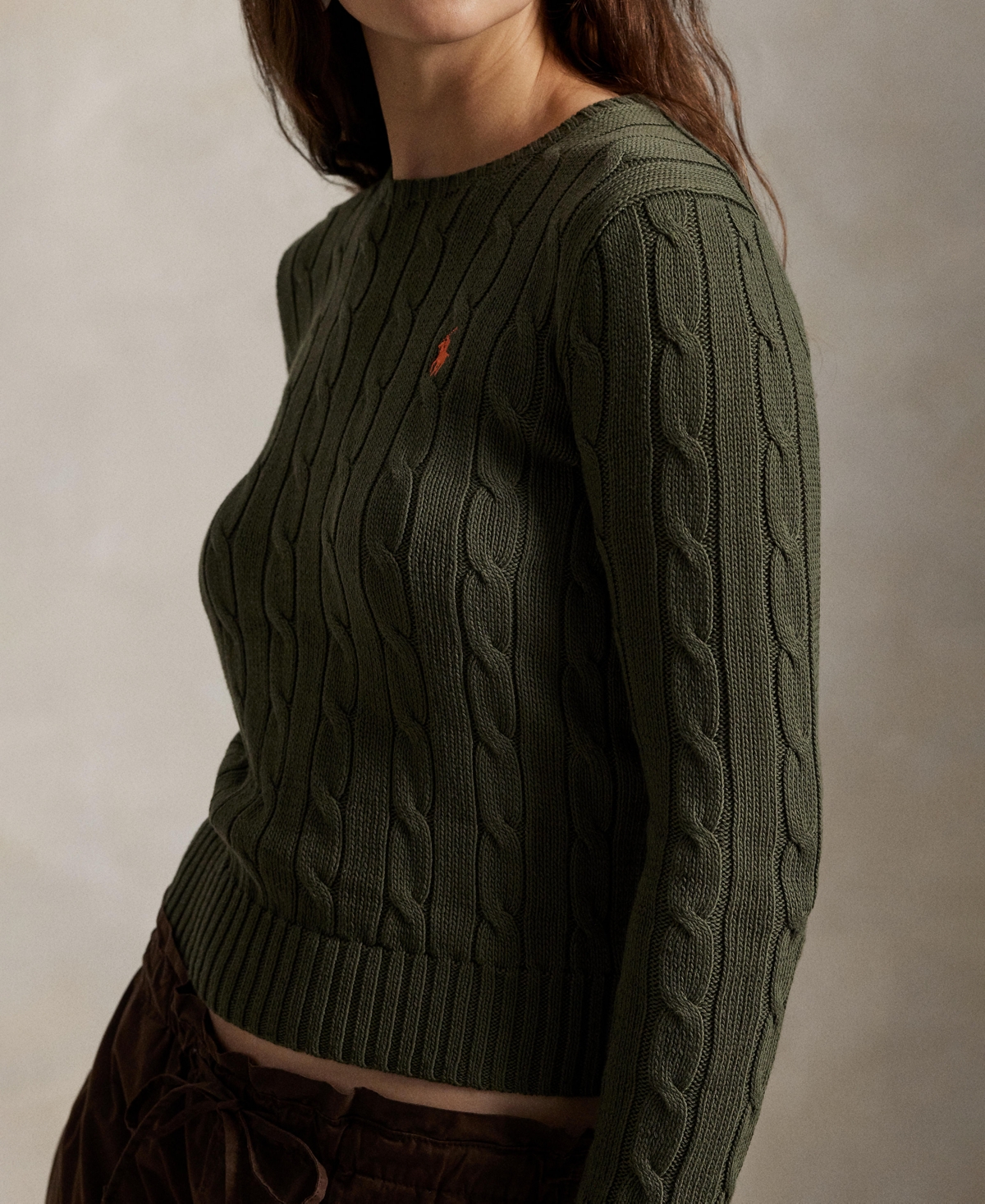Polo Ralph Lauren Women's Cable-knit Cotton Crewneck Sweater In Green