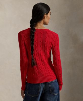 Women's Cable-Knit Cotton V-Neck Sweater