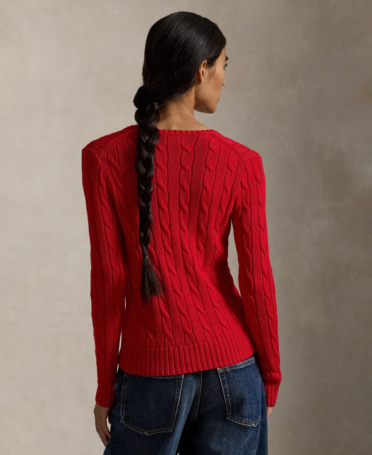 Polo Ralph Lauren Women's Cable-knit Cotton V-neck Sweater In Red