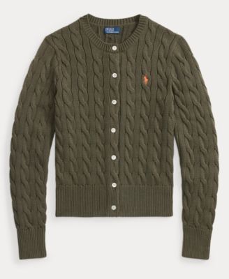 Women's Cable-Knit Cotton Crewneck Cardigan Sweater