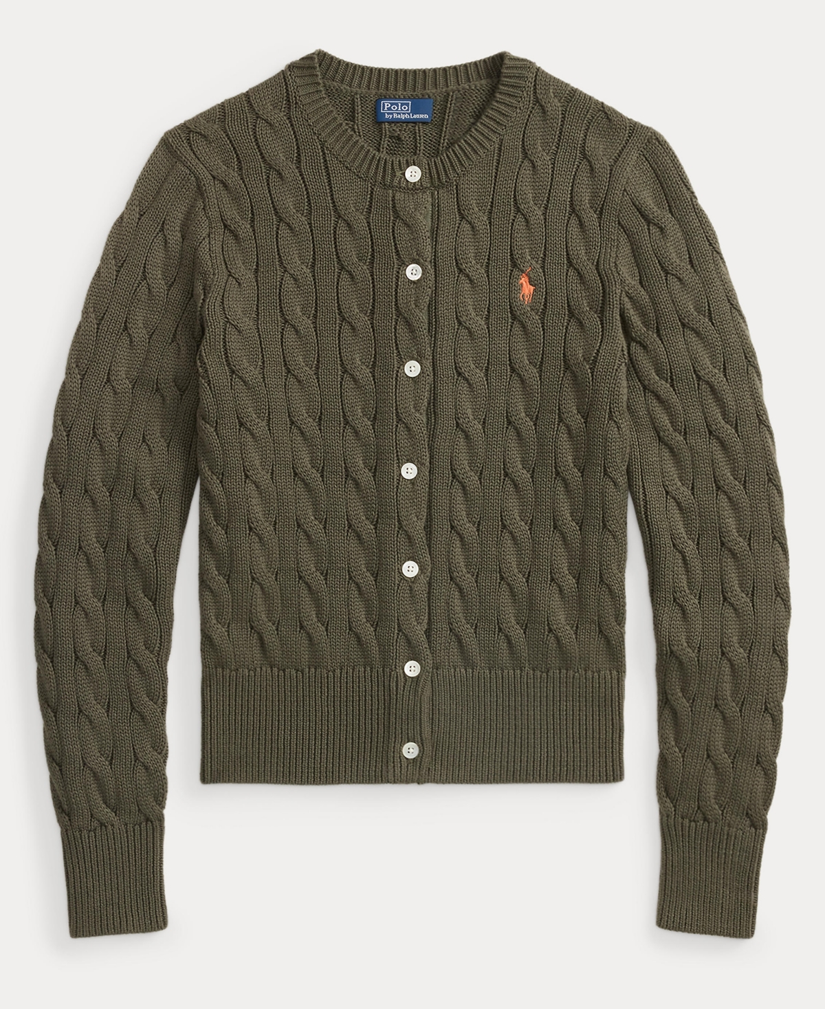Polo Ralph Lauren Women's Cable-knit Cotton Crewneck Cardigan Sweater In Green