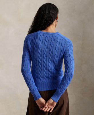 Women's Cable-Knit Cotton Crewneck Cardigan Sweater