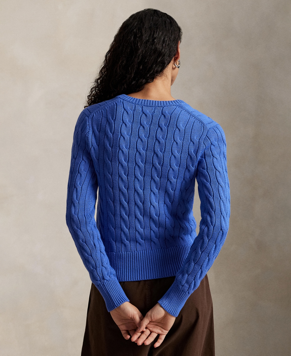 Polo Ralph Lauren Women's Cable-knit Cotton Crewneck Cardigan Sweater In Blue