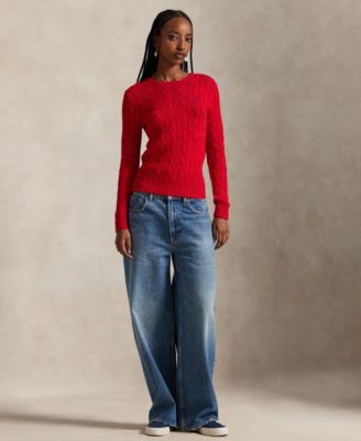 Women's Cable-Knit Cotton Crewneck Sweater