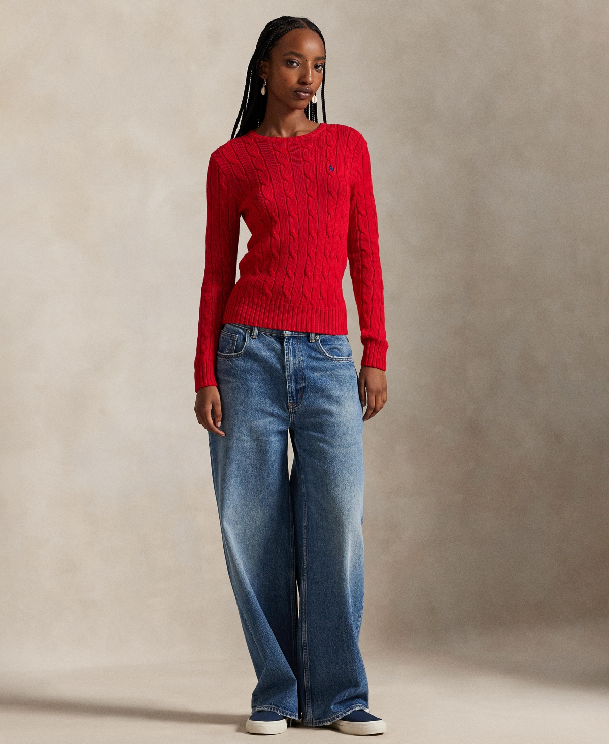 Polo Ralph Lauren Women's Cable-knit Cotton Crewneck Sweater In Red