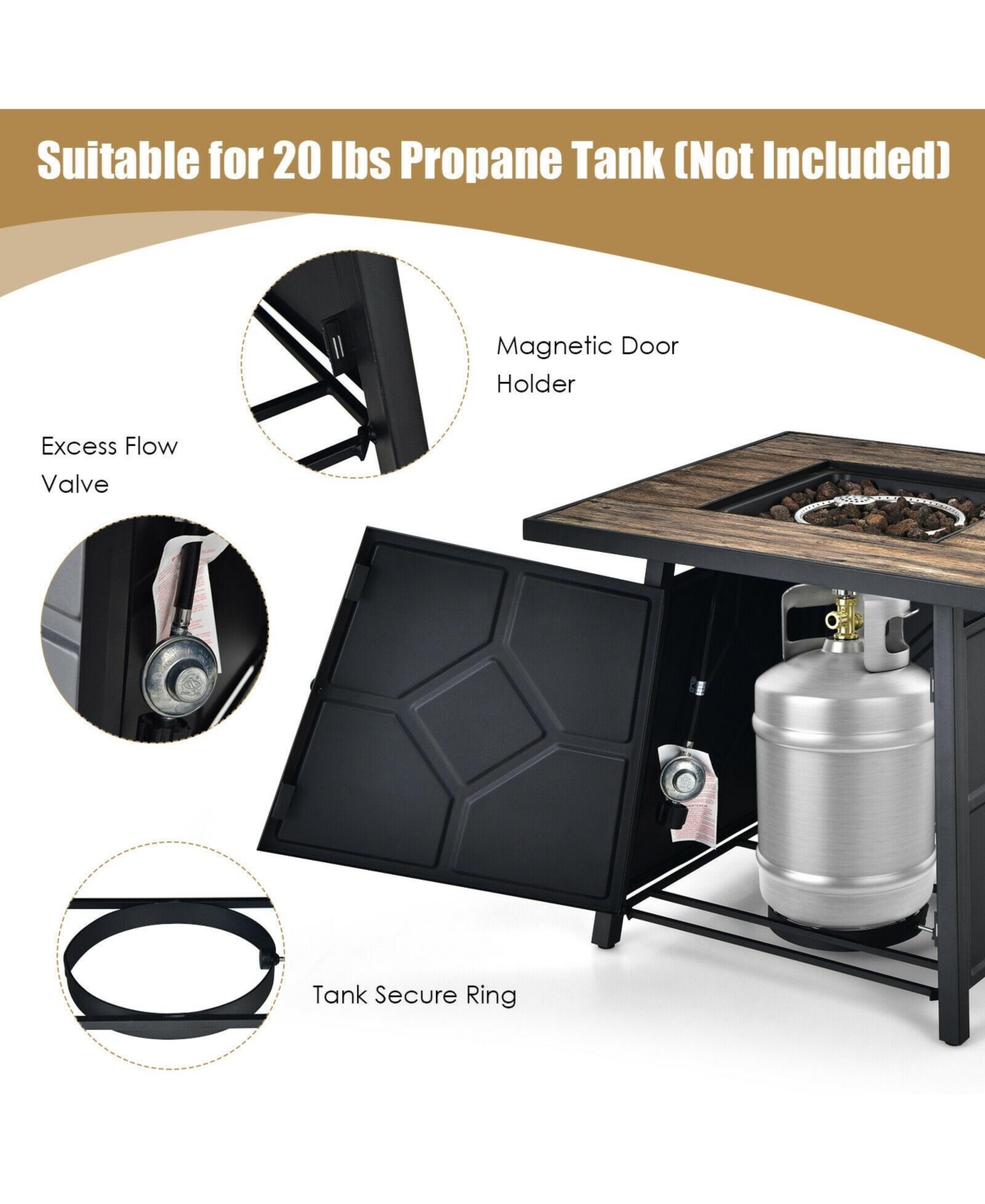 40,000 Btu 28 Inches Propane Gas Fire Pit Table With Cover