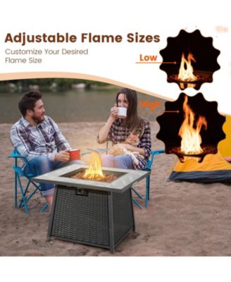 35 Inch Propane Gas Fire Pit Table Wicker Rattan with Lava Rocks PVC Cover