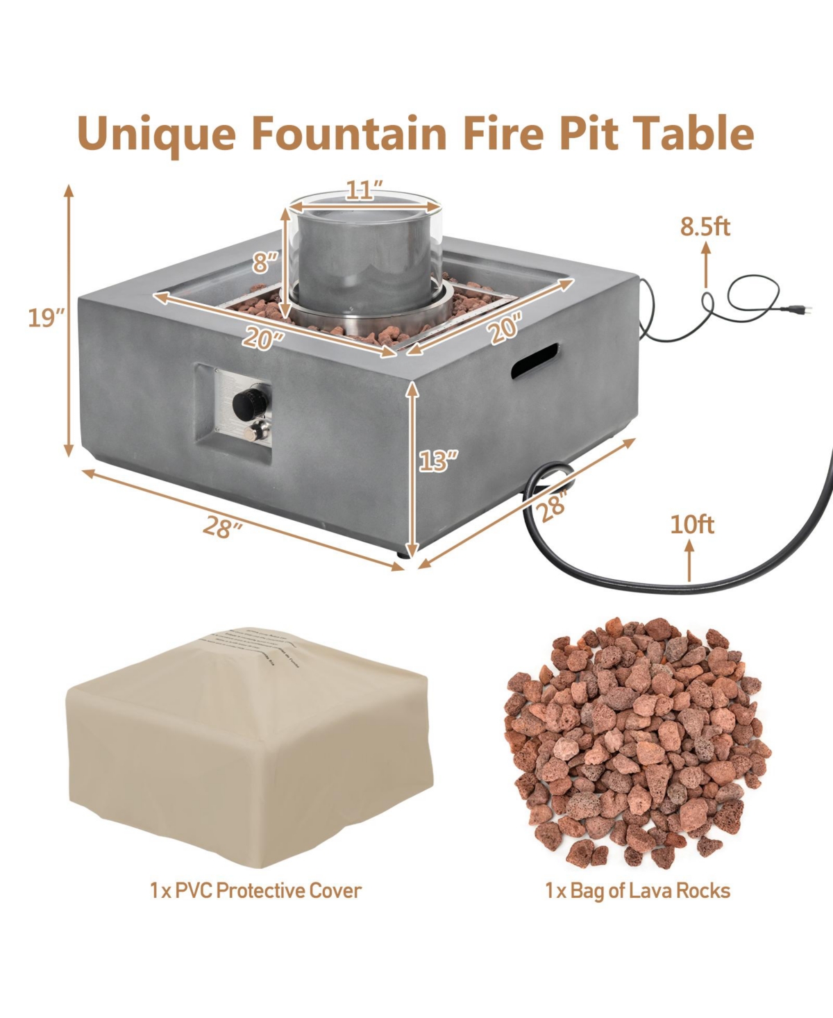 28 Inch 50000 Btu Patio Square Propane Fire Pit with Pvc Cover