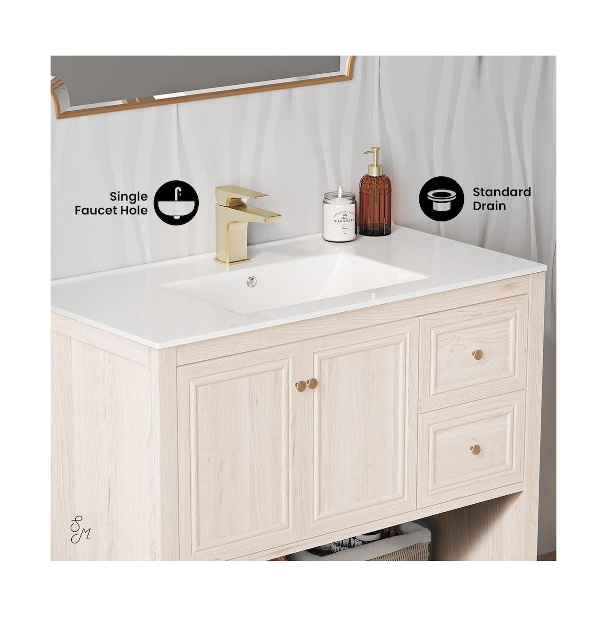 Swiss Madison Chateau 36" Freestanding Bathroom Vanity in White Oak with Sink Top