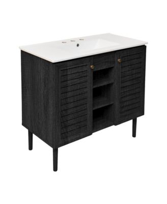 36" Freestanding Bathroom Vanity in Black Oak with 3-Hole Widespread Sink Top