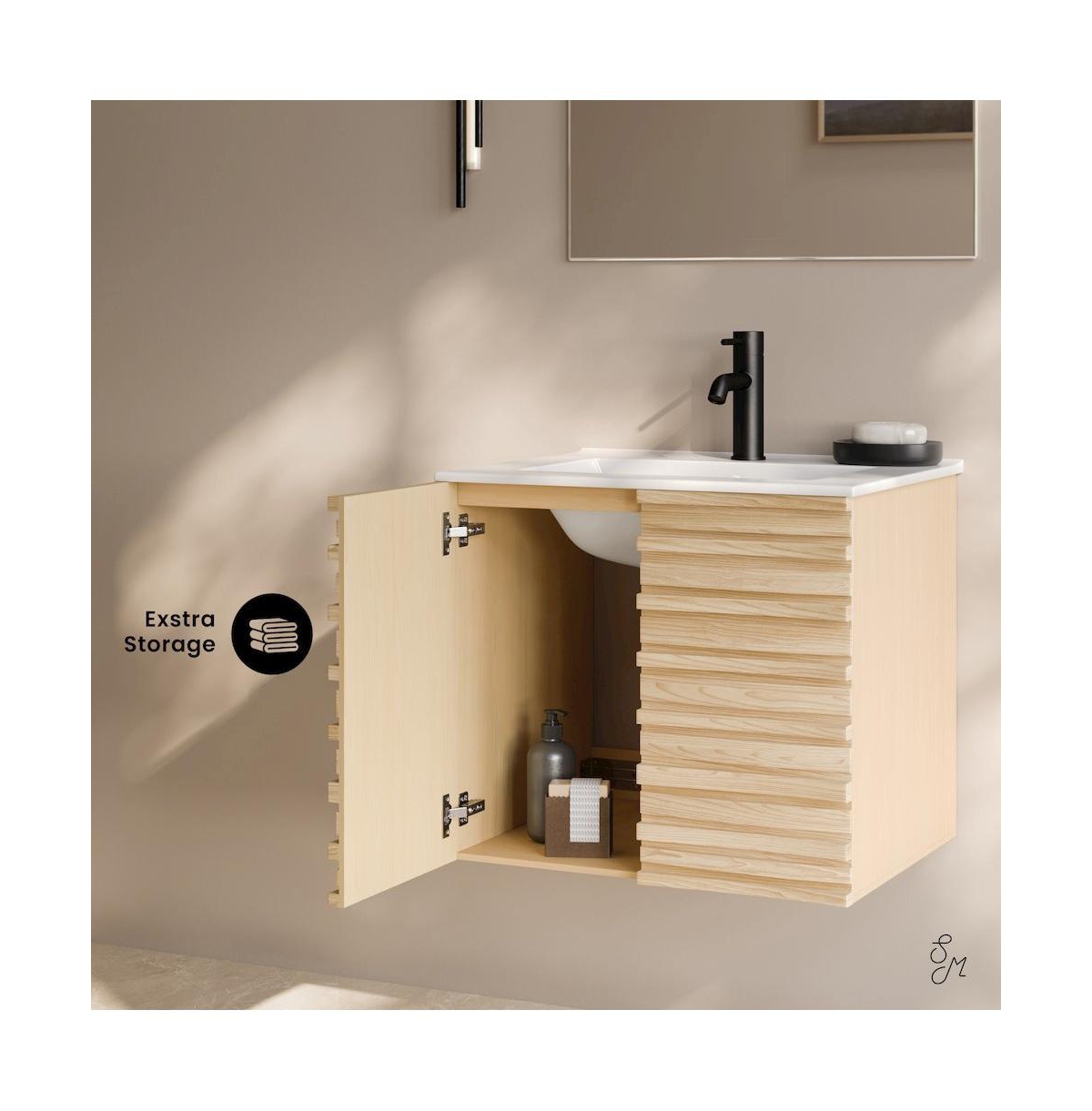 Swiss Madison Cascade 24" Wall-Mounted Bathroom Vanity in Natural Oak with Sink Top