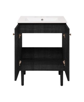 24" Freestanding Bathroom Vanity in Black Oak with 3-Hole Widespread Sink Top