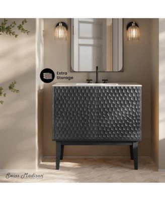 36" Freestanding Bathroom Vanity in Black Oak with 3-Hole Widespread Sink Top