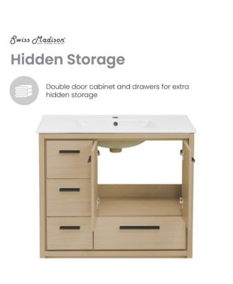 Virage 36" Freestanding Bathroom Vanity in Natural Oak with Sink Top