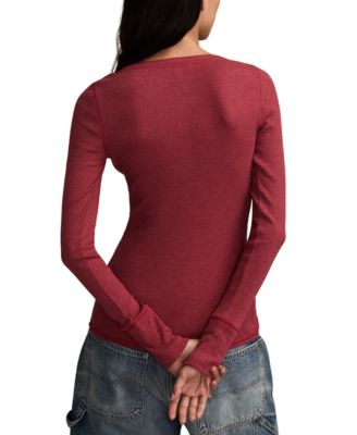 Women's Crew Neck Long-Sleeve Rib Henley Top