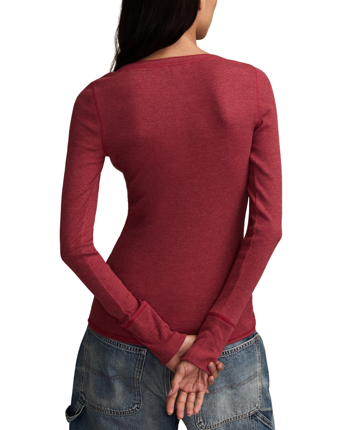 Lucky Brand Women's Crewneck Long-Sleeve Rib Henley Top