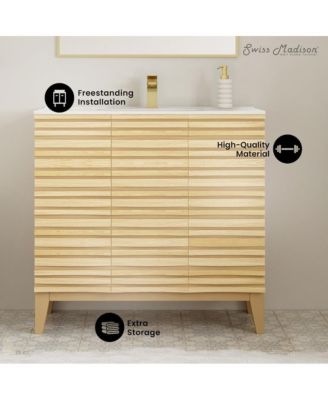 Cascade 36" Freestanding Bathroom Vanity in Natural oak with Sink Top