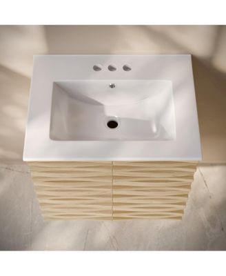 24" Wall-Mounted Bathroom Vanity in Natural Oak with 3-Hole Centerset Sink Top