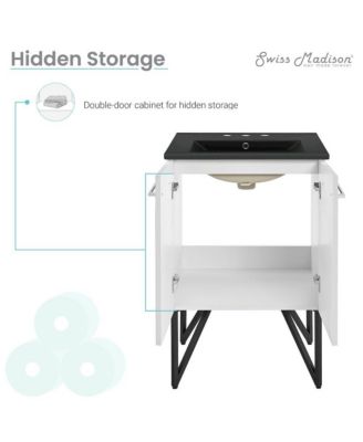 24 in. White Bathroom Vanity With Black, 3-Hole Ceramic Sink Top