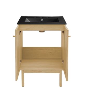 24" Freestanding Bathroom Vanity in Natural Oak, Black 3-Hole Centerset Sink Top