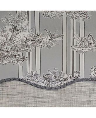 French Tableau Classic Toile Stripe and Solid Fabric Gimp Trim Ivory Lining No Header Glory Valance 50" X 16" Camel