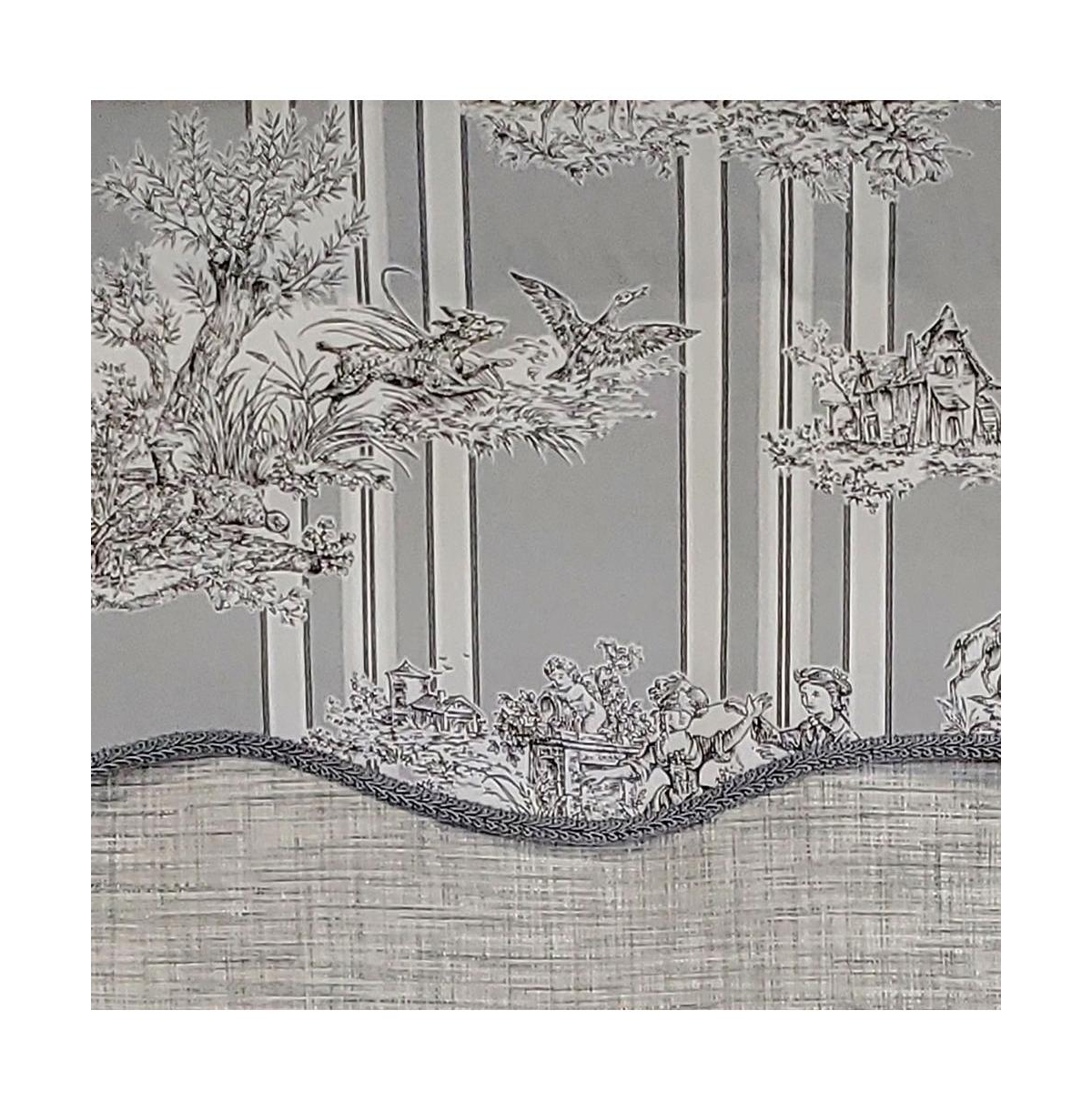 Rlf Home French Tableau Classic Toile Stripe and Solid Fabric Gimp Trim Ivory Lining No Header Glory Valance 50" X 16" Camel