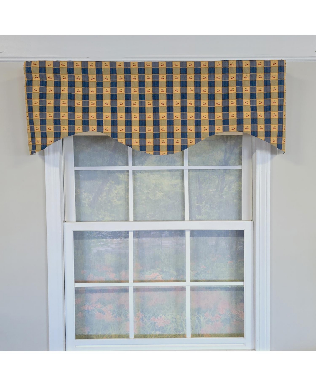 Rlf Home 100% Cotton Cherry Plaid Cornice Fully lined Windows Rod Pocket Valance 50" x 17" Navy