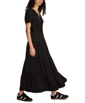 Women's Short-Sleeve Crinkle Maxi Dress