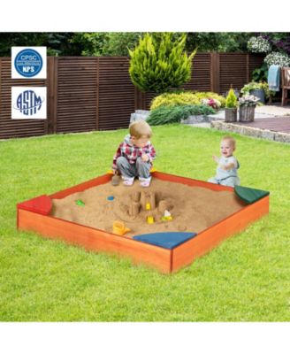 Kids Outdoor Wooden Backyard Sandbox with Built-in Corner Seating