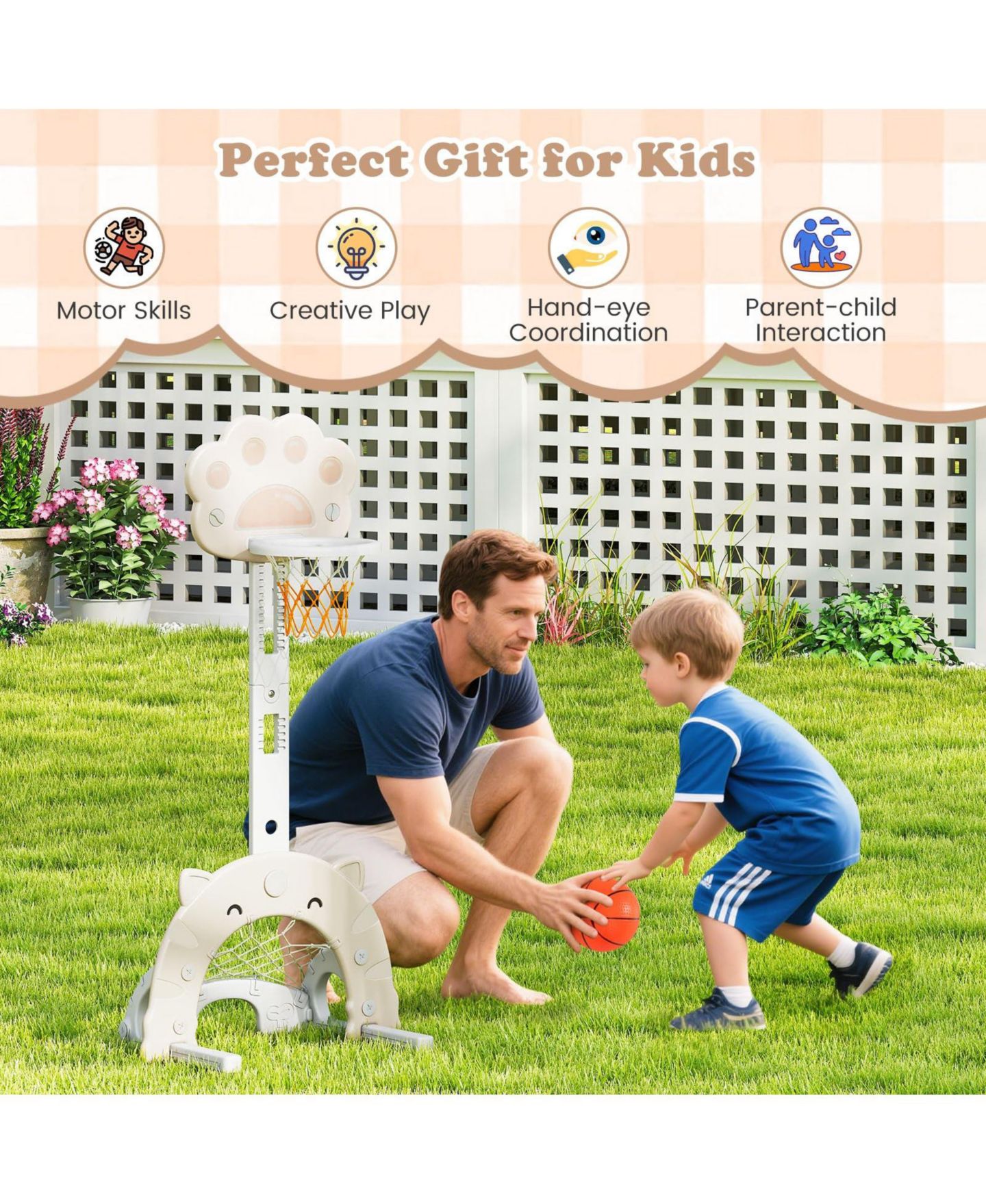 Детская игрушка Mecale 3-in-1 Adjustable Foldable Basketball Hoop with Soccer & Golf, Ages 3-10, цвет: Серый — фото 9