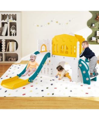 9-in-1 Toddler Slide L-Shaped with Basketball Hoop and Steering Wheel