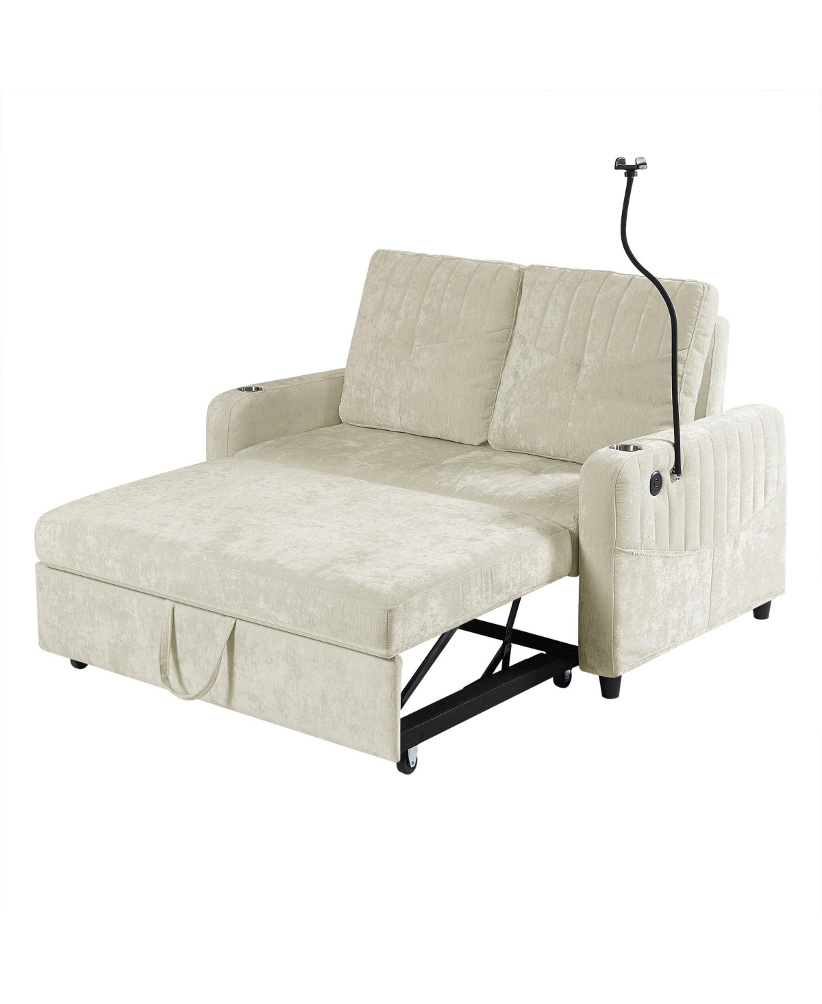 Boyel Living 53.9 Inches Modern Loveseat Pull-out Sofa Bed with Adjustable Backrest, Two Cup Holders , a Phone Holder, Three Charging Ports