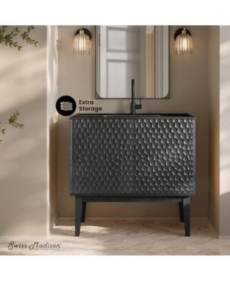 Bosse 36" Freestanding Bathroom Vanity in Black Oak with Black Sink Top