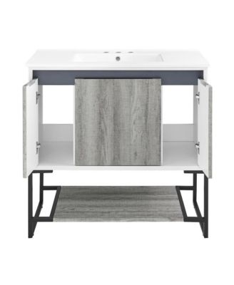 Marseille 36 in. Gray Bathroom Vanity With White, 3-Hole Ceramic Sink Top