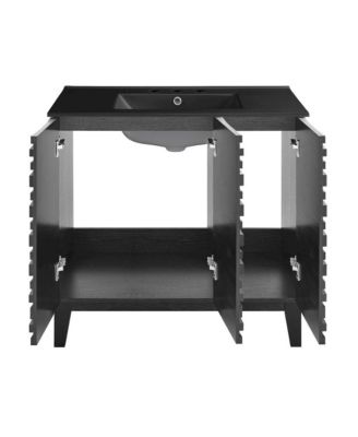 Cascade 36 in. Black Oak Bathroom Vanity With Black, 3-Hole Ceramic Sink Top